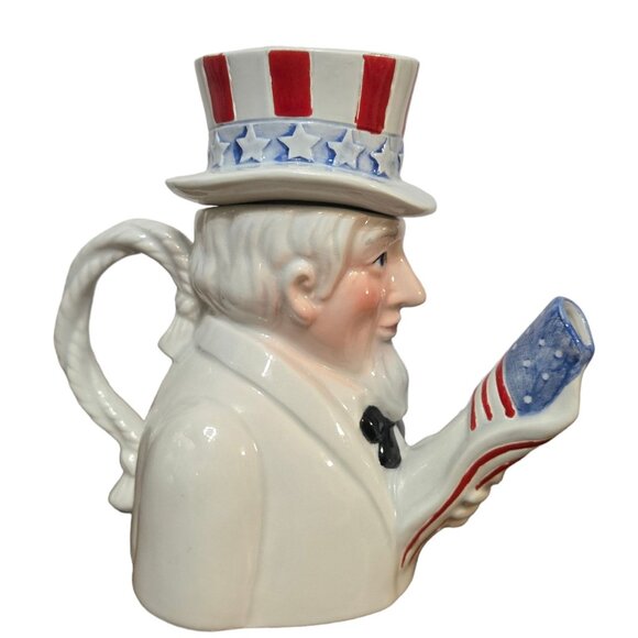 Uncle Sam Teapot Dept 56 Tea Time Legends 1990 Vintage Collectible Ceramic - Picture 2 of 16